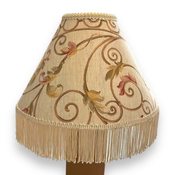 Vintage Lamp Shade Victorian Art Deco Style Fringe Scroll Floral Leaves 8.5" - Picture 2 of 12